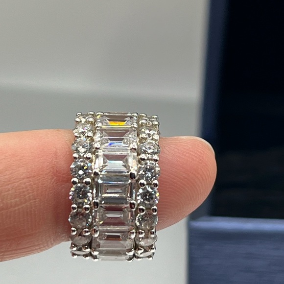 Women’s Ring Triple Row Italo Sterling Silver Created EternityBand Size 6 925 - Picture 2 of 16